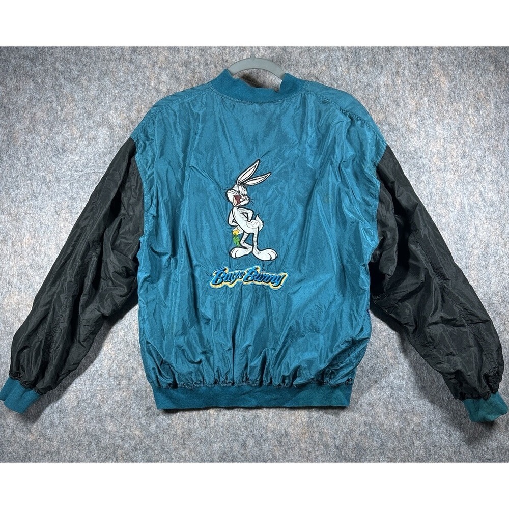 Vintage 90s LOONEY TUNES BUGS BUNNY Teal SILK JACKET SIZE Medium
